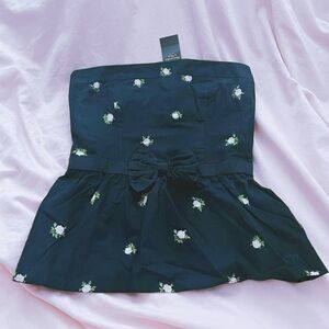 Abercrombie & Fitch Navy Floral Strapless Bow Top